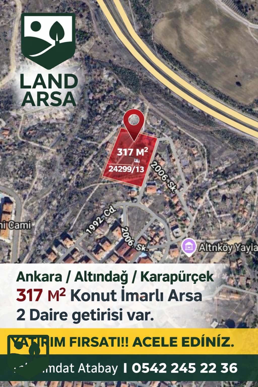 Ankara-Altındağ-Karapürçek 327 metrekare Konut İmarlı Arsa