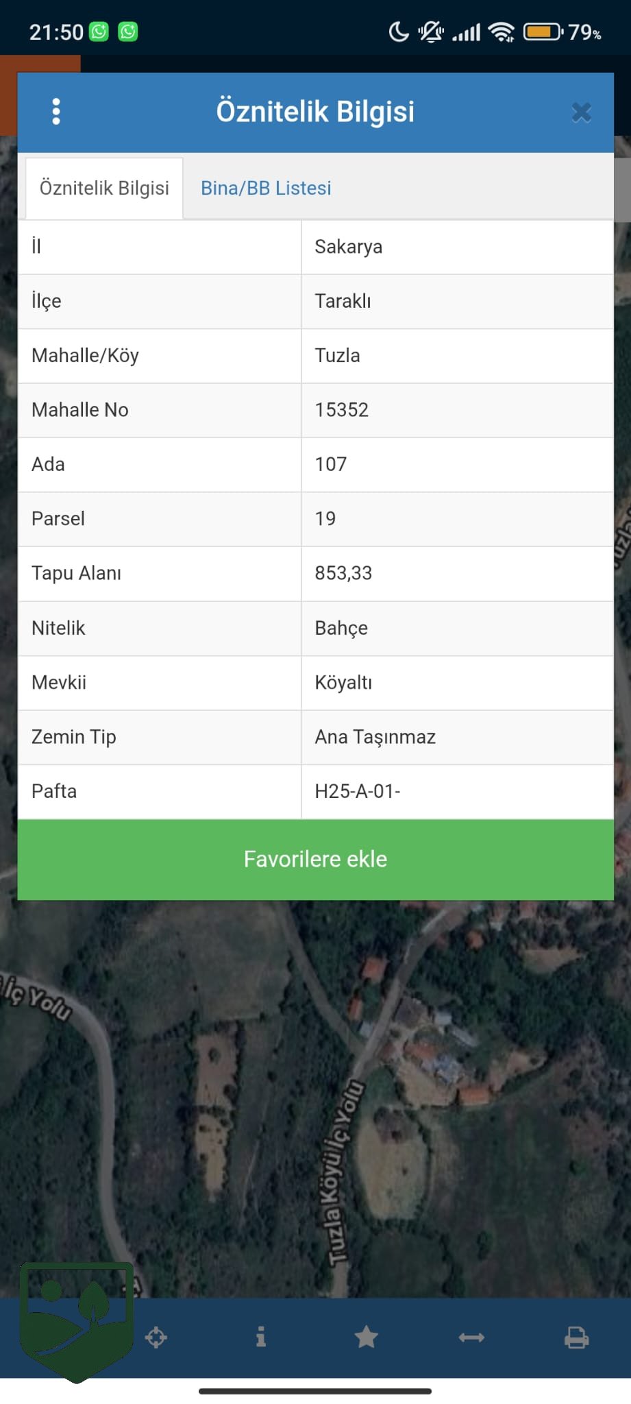 Sakarya/Taraklı-Tuzla mah. 132 m imarlı toplam 853 metrekare arazi 