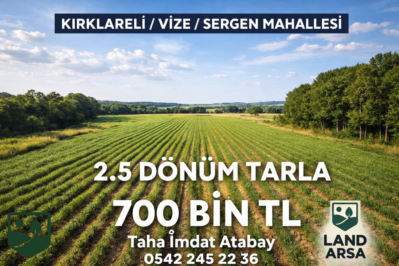 Kırklareli/Vize/Sergen 2500 Dönümden Fazla Tarla