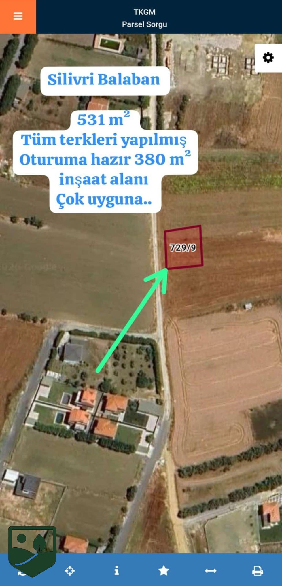 Silivri/ Balaban 531 Metre Tek Tapu Müstakil Parsel Villa Arsası Elektrik su doğalgaz hazır 